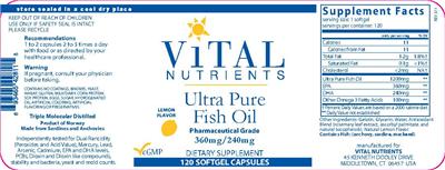 Photo of the Vital Nutrients Ultra Pure Fish Oil Lemon Flavor label