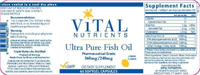Photo of the Vital Nutrients Ultra Pure Fish Oil Lemon Flavor label