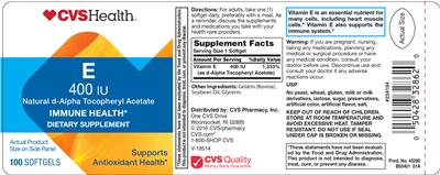 Photo of the CVS Health E 400 IU Natural D-Alpha Tocopheryl Acetate label