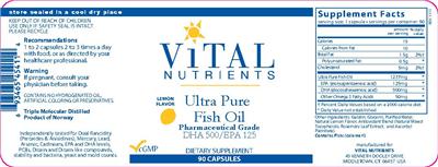 Photo of the Vital Nutrients Ultra Pure Fish Oil Lemon Flavor label