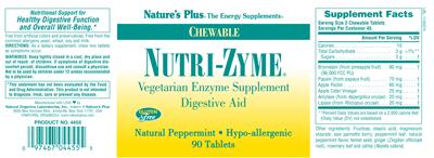 Photo of the Nature's Plus Chewable Nutri-Zyme Natural Peppermint label