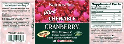 Photo of the Nature's Plus Ultra Chewable Cranberry With Vitamin C Natural Cranberry/Strawberry Flavor label