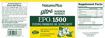 Photo of the Nature's Plus Ultra Maximum Potency EPO 1500 label