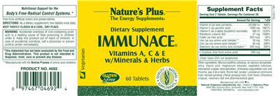 Photo of the Nature's Plus Immunace label