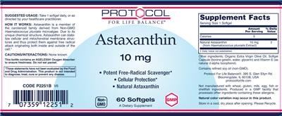 Photo of the Protocol For Life Balance Astaxanthin 10 mg label