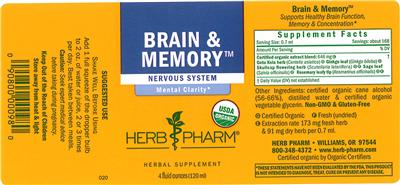 Photo of the Herb Pharm Brain & Memory label