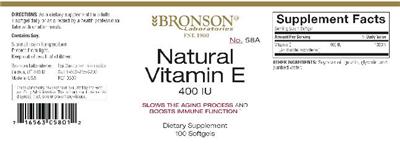 Photo of the Bronson Laboratories Natural Vitamin E label