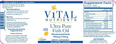Photo of the Vital Nutrients Ultra Pure Fish Oil Lemon Flavor label