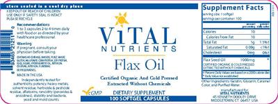 Photo of the Vital Nutrients Flax Oil label