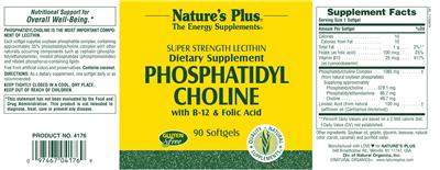 Photo of the Nature's Plus Phosphatidyl Choline With B-12 & Folic Acid label