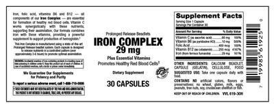 Photo of the Vitamer Laboratories Iron Complex 29 mg label