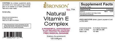 Photo of the Bronson Natural Vitamin E Complex label
