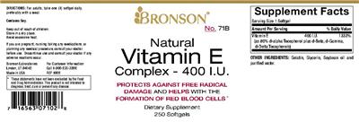 Photo of the Bronson Natural Vitamin E Complex - 400 IU label