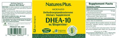 Photo of the Natures Plus Micronized DHEA-10 W/Bioperine label