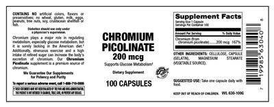 Photo of the Vitamer Laboratories Chromium Picolinate 200 mcg label
