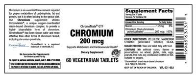 Photo of the Vitamer Laboratories Chromium 200 mcg label