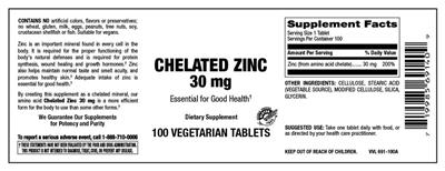 Photo of the Vitamer Laboratories Chelated Zinc 30 mg label