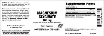 Photo of the Vitamer Laboratories Magnesium Glycinate 400 mg label
