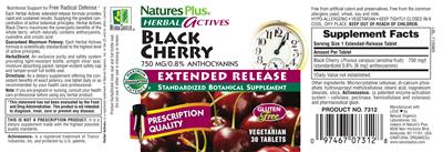Photo of the Natures Plus Herbal Actives Black Cherry 750 mg Extended Release label