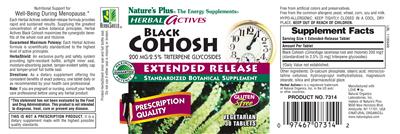 Photo of the Nature's Plus Herbal Actives Black Cohosh 200 mg Extended Release label