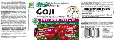 Photo of the Nature's Plus Herbal Actives Goji 1000 mg Extended Release label