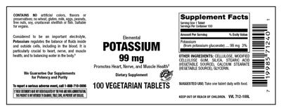 Photo of the Vitamer Laboratories Potassium 99 mg label