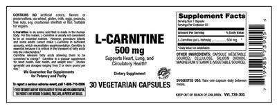 Photo of the Vitamer Laboratories L-Carnitine 500 mg label