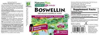 Photo of the Natures Plus Herbal Actives Boswellin 300 mg label