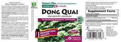 Photo of the Nature's Plus Herbal Actives Dong Quai 250 mg label