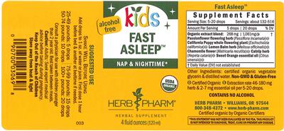 Photo of the Herb Pharm Kids Fast Asleep Alcohol Free label