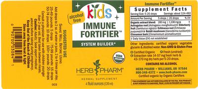 Photo of the Herb Pharm Kids Immune Fortifier Alcohol Free label