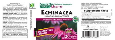 Photo of the Nature's Plus Herbal Actives Echinacea 200 mg label