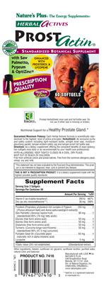 Photo of the Nature's Plus Herbal Actives ProstActin label