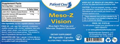 Photo of the Patient One 1 MediNutritionals Meso-Z Vision label