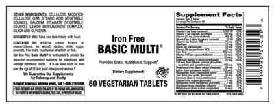 Photo of the Vitamer Laboratories Iron Free Basic Multi label