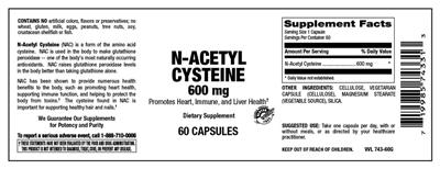 Photo of the Vitamer Laboratories N-Acetyl Cysteine 600 mg label