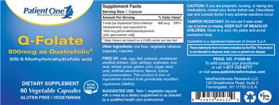 Photo of the Patient One 1 MediNutritionals Q-Folate label