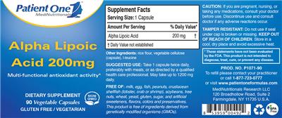 Photo of the Patient One 1 MediNutritionals Alpha Lipoic Acid 200 mg label