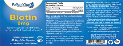 Photo of the Patient One 1 MediNutritionals Biotin 8 mg label