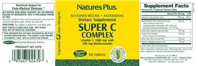 Photo of the Nature's Plus Sustained Release Super C Complex Vitamin C 1000 mg With 500 mg Bioflavonoids label