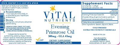 Photo of the Vital Nutrients Evening Primrose Oil 500 mg label