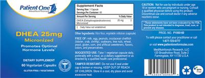 Photo of the Patient One MediNutritionals DHEA 25 mg Micronized label
