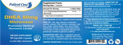 Photo of the Patient One MediNutritionals DHEA 50 mg Micronized label