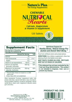 Photo of the Nature's Plus Chewable Nutri Cal Hearts label