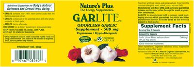 Photo of the Nature's Plus Garlite label