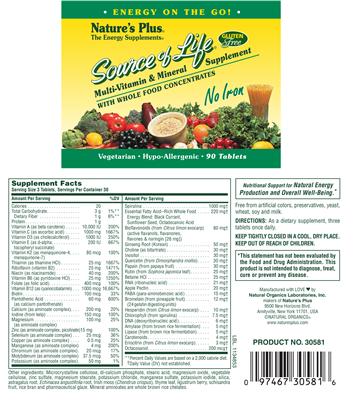 Source of Life With Whole Food Concentrates No Iron