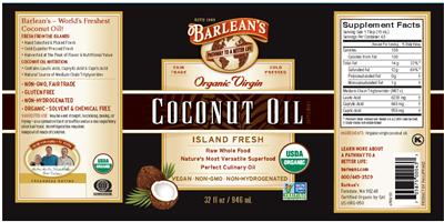 Photo of the Barlean's Organic Virgin Coconut Oil label