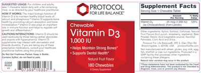 Photo of the Protocol For Life Balance Chewable Vitamin D3 1,000 IU Natural Fruit Flavor label