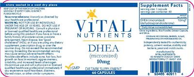 Photo of the Vital Nutrients DHEA 10 mg label