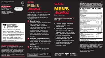 Photo of the GNC Men's ArginMax Timed-Release label